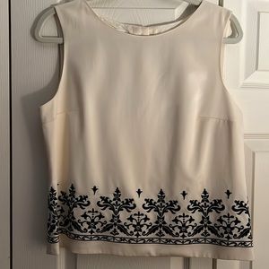 Talbots size 12 silk sleeveless blouse. Beige with black pattern.